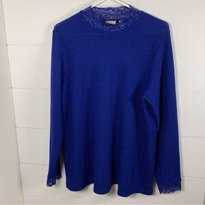 LOGO by Lori Goldstein Women L Top‎ Lace Trim Royal Blue Sparkle Shimmer Dressy